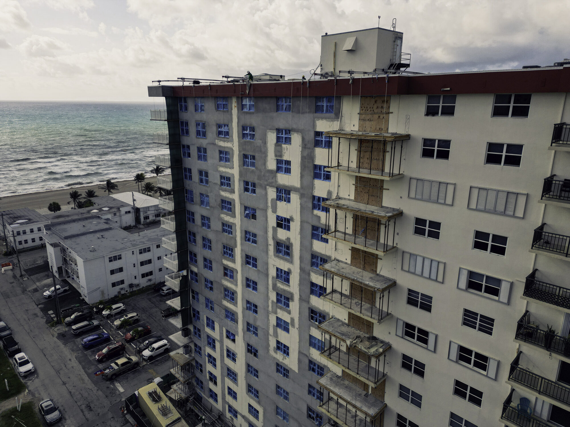 Oxford Towers oceanfront condominium in Hollywood during restoration